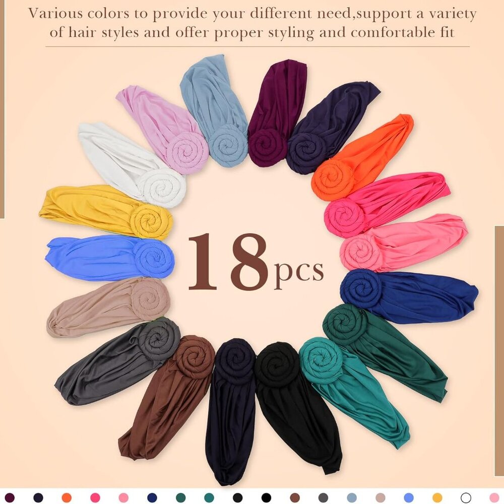18 Pcs Women Turban African Pre Tied Bonnet Hairwrap Flower Knot Bonnet Beanie C View 2
